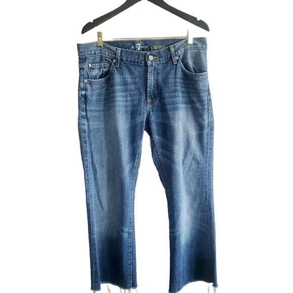 Seven7 Jeans Women 18 Blue Bootcut Crop Raw Hem 100% Cotton Y2k - Picture 1 of 8